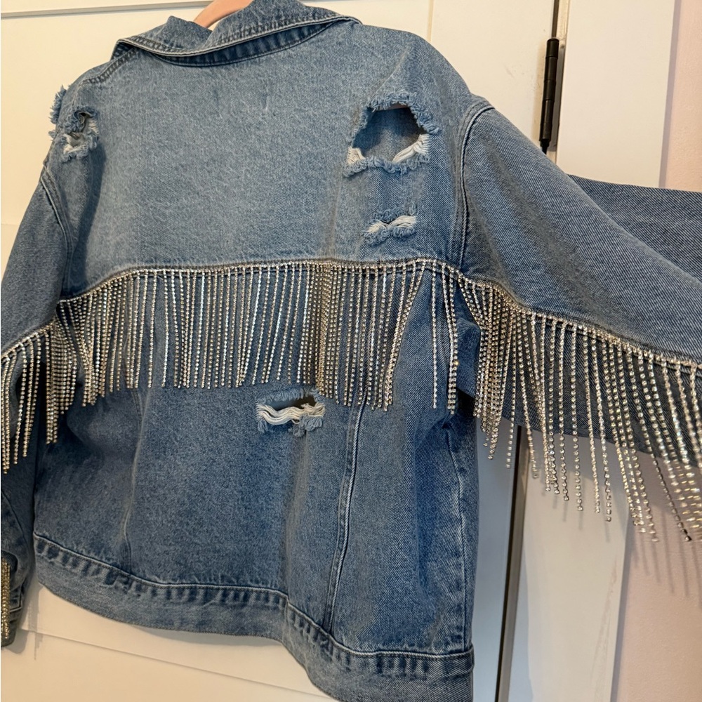 Twelve by Ontwelfth Rhinestone Fringe Denim Jacket - Picture 2 of 5